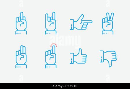 Hand gestures thin line icon set. Vector touch screen gestures icons in thin line style Stock Vector