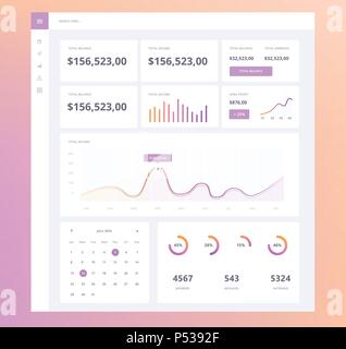 Infographic dashboard template with flat design graphs and charts. Information Graphics UI elements for web and mobile application Stock Vector