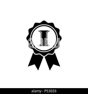 Award medal icon in flat style. Simple first place award sign. Rosette symbol isolated on white background. Abstract icon in black Vector illustration Stock Vector