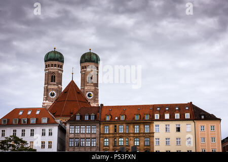 Frauenkirche tower and in Munich roof, Germany Stock Photo