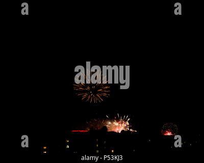 Abstract colored firework background with free space for text. Stock Photo