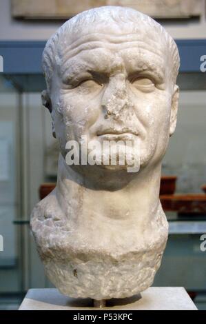 Vespasian (9-79). Roman Emperor. Founder of the Flavian dynasty. Head from an statue. 70-80 AD. From Carthage, Tunisia. British Museum. London. England. United Kingdom. Stock Photo