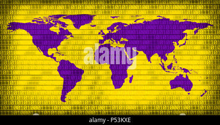 an image of flat world map on binary code background Stock Photo