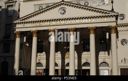 United Kingdom. London. Westminster. The Theatre Royal, Haymarket, 1820. By the English architect John Nash (1752-1835). Facade. Stock Photo