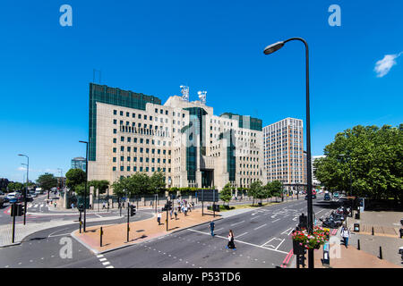 LONDON, UK - 18JUN2018: The SIS Building at Albert Embankment, Vauxhall is the headquarters of MI6. Viewed from the south across Albert Embankment. Stock Photo