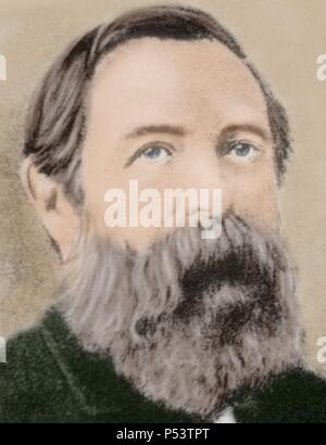 Friedrich Engels (1820-1895). German social scientist, author, political theorist, philosopher, and father of communist theory, alongside Karl Marx. Colored portrait. Stock Photo