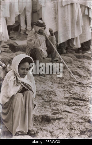 ETHIOPIA,LALIBELA-CIRCA  JANUARY 2018--unidentified people in  crowd of the genna celebration Stock Photo