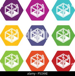 Three d printer icons set 9 vector Stock Vector