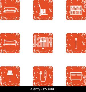 Home facade icons set, grunge style Stock Vector