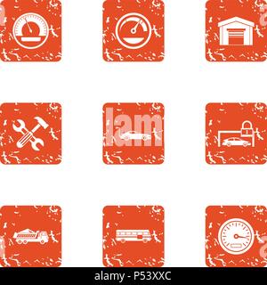 Garage icons set, grunge style Stock Vector
