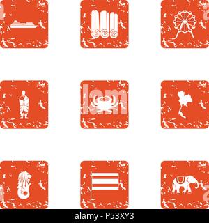 Excursion to asia icons set, grunge style Stock Vector