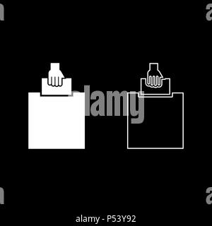 Hand puts a blank in a box for suggestion the voter throws a ticket icon set white color vector I flat style simple image Stock Vector