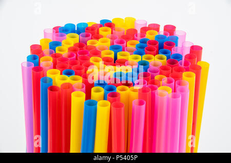 Multi coloured plastic drinking straws Stock Photo