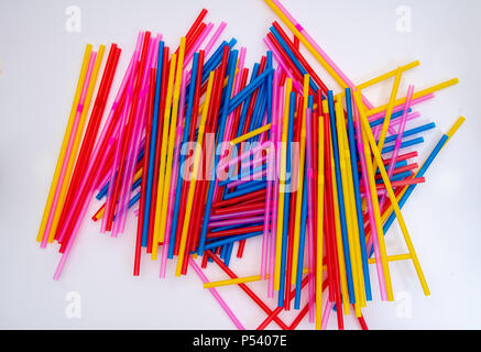 Multi coloured plastic drinking straws Stock Photo
