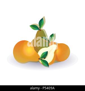 pear fruit on white background, healthy lifestyle or diet concept, logo for fresh fruits Stock Vector