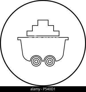 Mine cart or trolley of coal icon black color in circle round outline Stock Vector