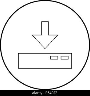 Download to server icon black color in circle round outline Stock Vector
