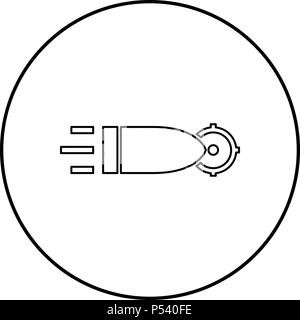 Bullet flying to target icon black color in circle round outline Stock Vector