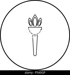 Torch flambeau icon black color in circle round outline Stock Vector