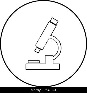 Microscope icon black color in circle round outline Stock Vector