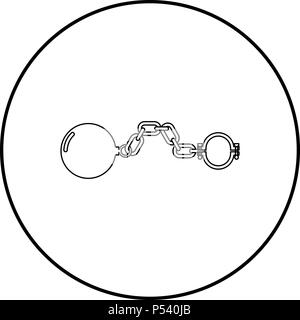 Shackles with ball icon black color in circle round outline Stock Vector