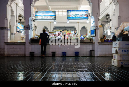 CASABLANCA, MOROCCO - CIRCA APRIL 2017: People at the fish market in Casablanca Stock Photo