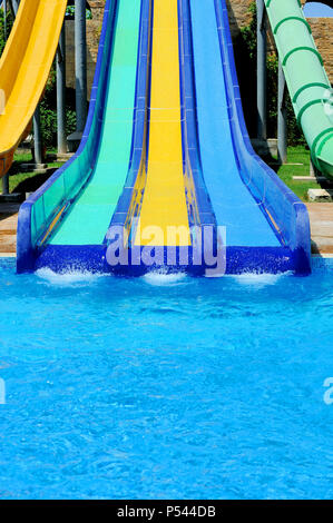 Colorful water slides at the water park Stock Photo