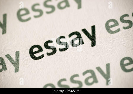 word essay printed on white paper macro Stock Photo