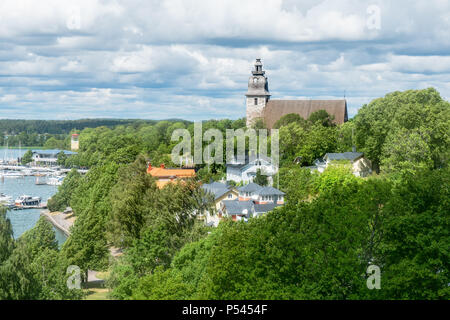 A view over Old Town and boat harbour on a summer day in Naantali, Finland Stock Photo