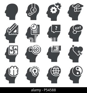 Icons set of human mind process, people thinking, brain, mental health. Stock Vector