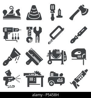 Black Construction tools icon set on white background Stock Vector