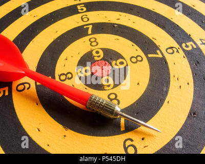 diagonal view of an used dartboard Stock Photo