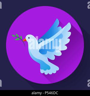 Blue dove with branch peace icon. Flying blue bird and peace concept. Pacifism concept. Free Flying symbol. Dove icon - symbol of God, peace on earth, divine providence, the angel of God. Stock Vector