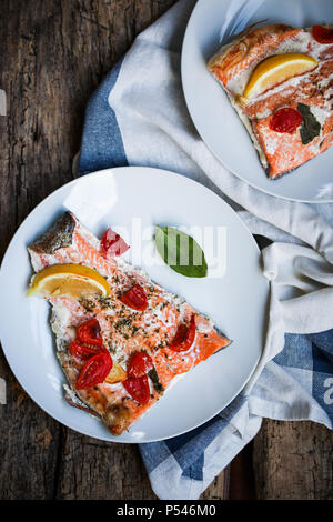 Baked rainbow trout fillet Stock Photo