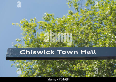 direction sign for chiswick town hall, chiswick, london, england Stock Photo