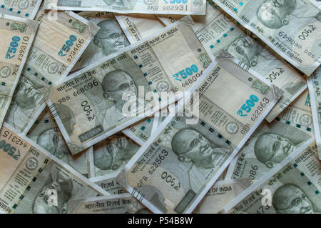 500Rs Indian Currency notes forming a background Stock Photo