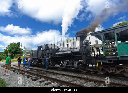 The Shay-geared steam steam locomotive gets ready to take tourists from Cass up the old logging railroad into the mountains of West Virginia Stock Photo