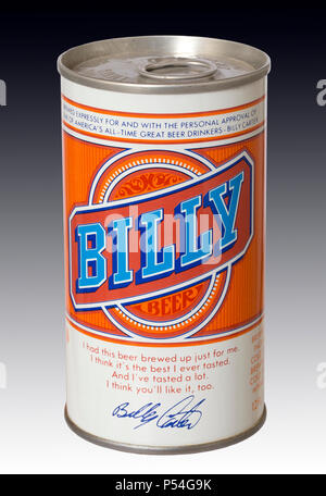 Billy Beer was first brewed in July 1977, by the Falls City Brewing Company in honor of US President Jimmy Carter's younger brother Billly Carter. Stock Photo