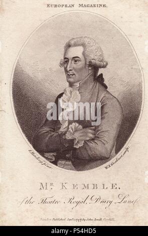 Mr. Charles Kemble (1775-1854), English actor, singer and composer. He was a regular performer at Drury Lane and Covent Garden for decades.. Portrait painted by S. Harding, engraved by W. N. Gardiner and published in the European Magazine 1797. Stock Photo
