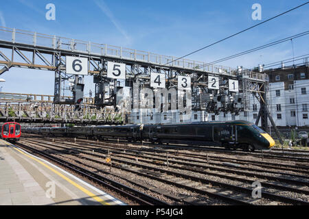 Royal Oak signalling gantry on approach to Paddington Station, London, UK Stock Photo