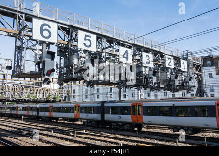 Royal Oak signalling gantry on approach to Paddington Station, London, UK Stock Photo