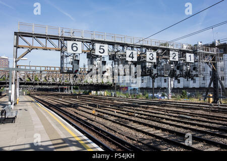 Royal Oak signalling gantry on approach to Paddington Station, London, UK Stock Photo