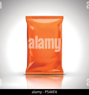 Orange blank foil bag package in 3d illustration Stock Vector