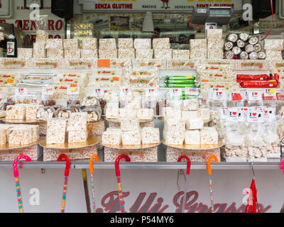 Torrone sale display at a local shop in Alba, Italy Stock Photo
