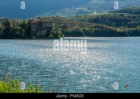 Lake Toblino and the famous Toblino castle - Trentino Alto Adige, Italy Stock Photo