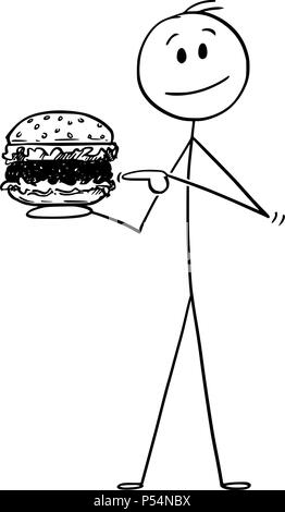 Cartoon of Smiling Man Holding Hamburger Stock Vector