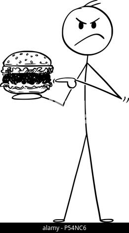 Cartoon of Angry Man Holding Hamburger Stock Vector