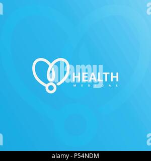 Doctor stethoscope logo. Health care, medical symbol. Abstract linear heart silhouette. Vector simple illustration on blue background. Medical insurance icon. Stock Vector