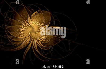 Abstract fractal gold flower on black background Stock Photo