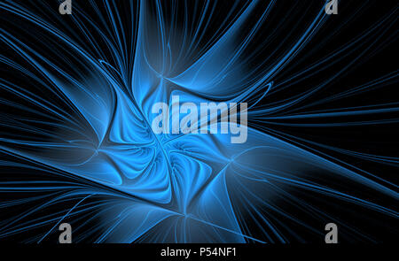 Abstract fractal blue flower on black background Stock Photo